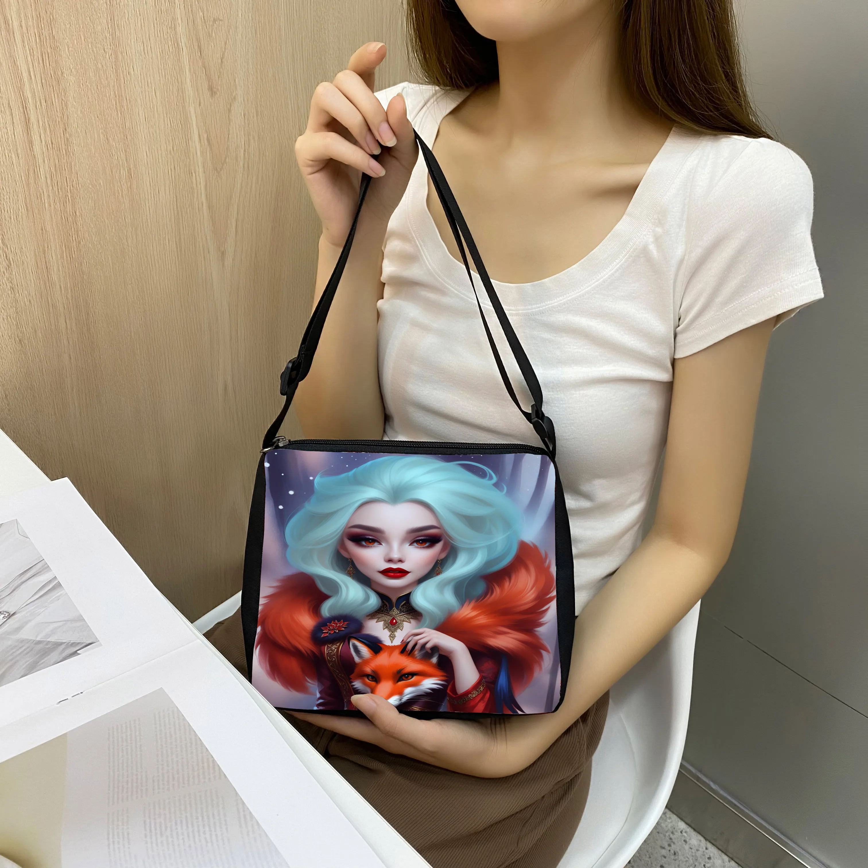 Fantasy Witch Black Cat Print Shoulder Bag Women Handbags for Travel Fairy Gothic Girls Phone Purse Holder Harajuku Shopper Bags