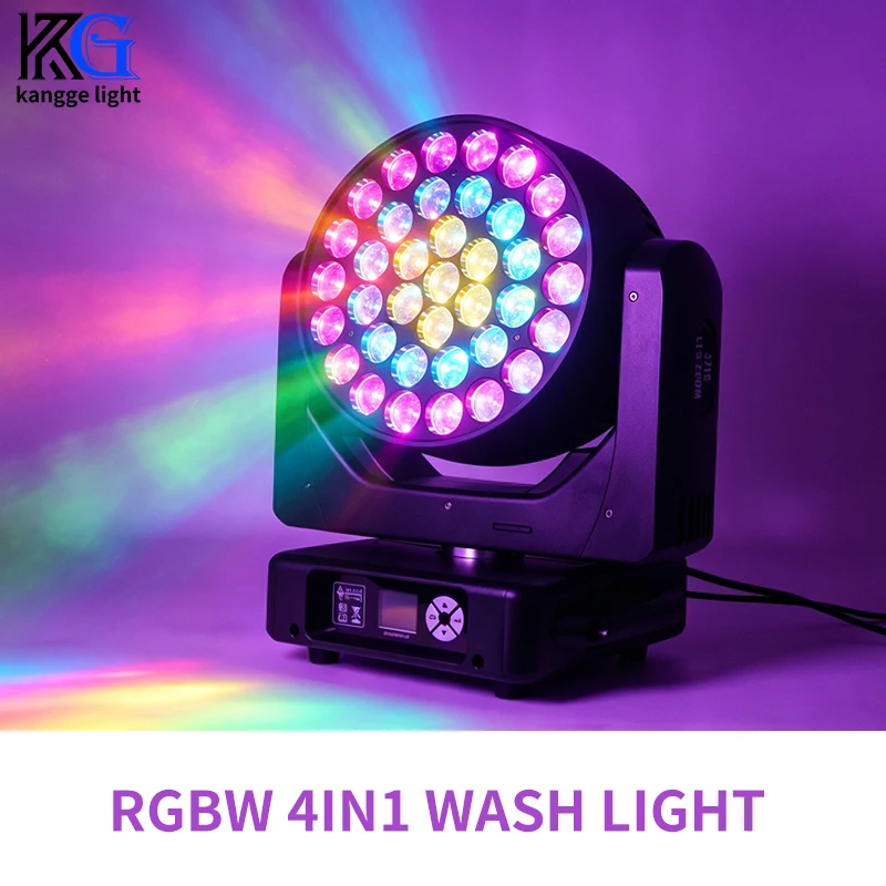 Stage RGBW 37x15W Wash Moving Head Light 4in1 Zoom Rainbow Effect DMX512 Wash Moving Head Lights for DJ Disco Bar Party