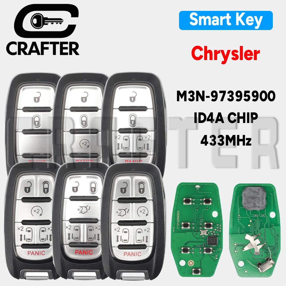 Key Crafters M3N-97395900 433MHz 4A Chip Smart Car Key For Chrysler Pacifica Voyager 2017-2020 Keyless Go 3 to 6 Buttons