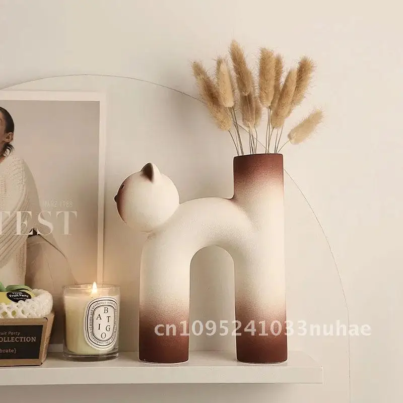 

New Siamese Cat Vase Resin Creative Ornaments Desktop Living Room Room Decoration Craft Gift