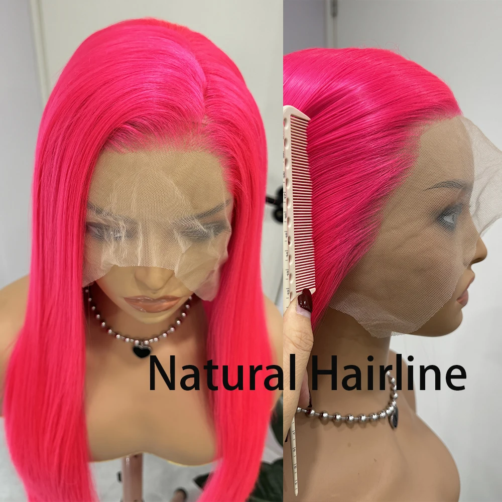 شعر مستعار وردي ساخن طويل مستقيم الشعر الاصطناعية الدانتيل الجبهة الباروكات للنساء مشرق الوردي طويل حريري مستقيم الدانتيل الشعر تأثيري ارتداء اليومي #3