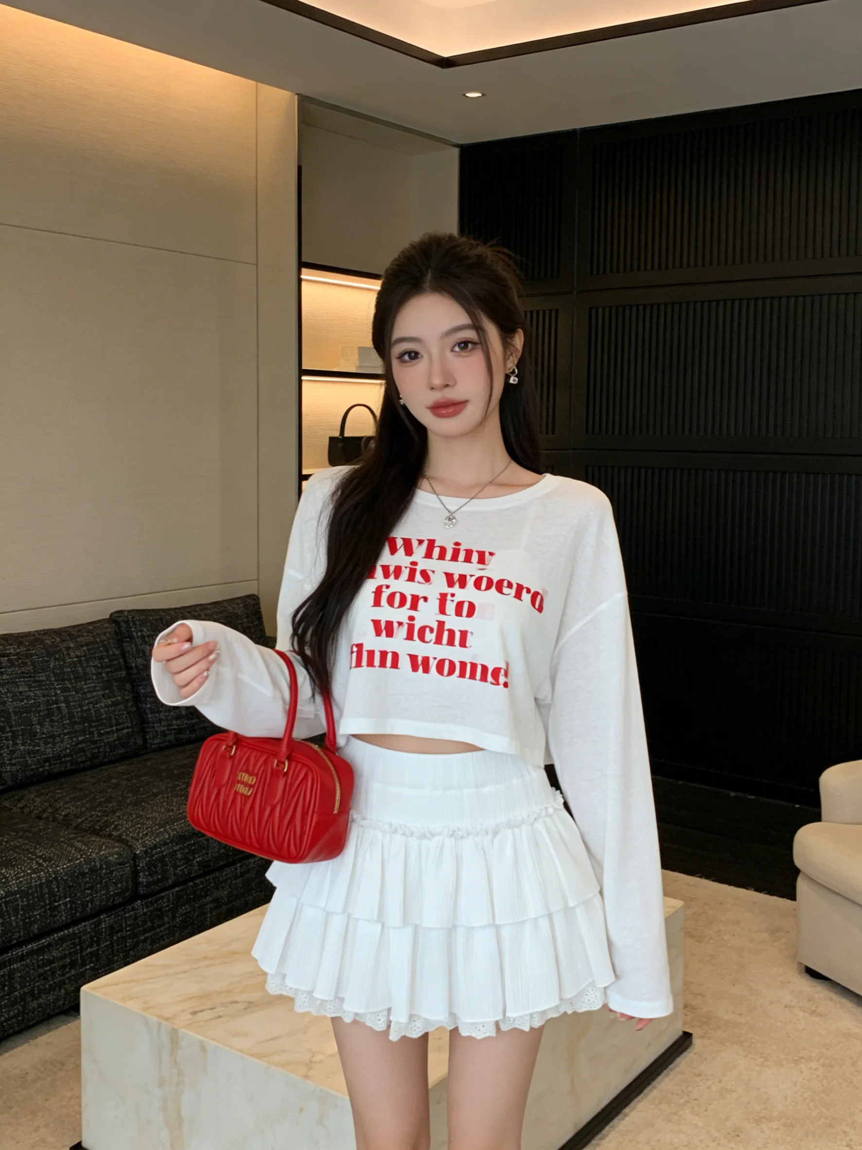 

Юбка А-силуэта с высокой талией и кружевной отделкой в корейском стиле, красивая короткая юбка для весны и лета, женская повседневная одежда с эластичной талией