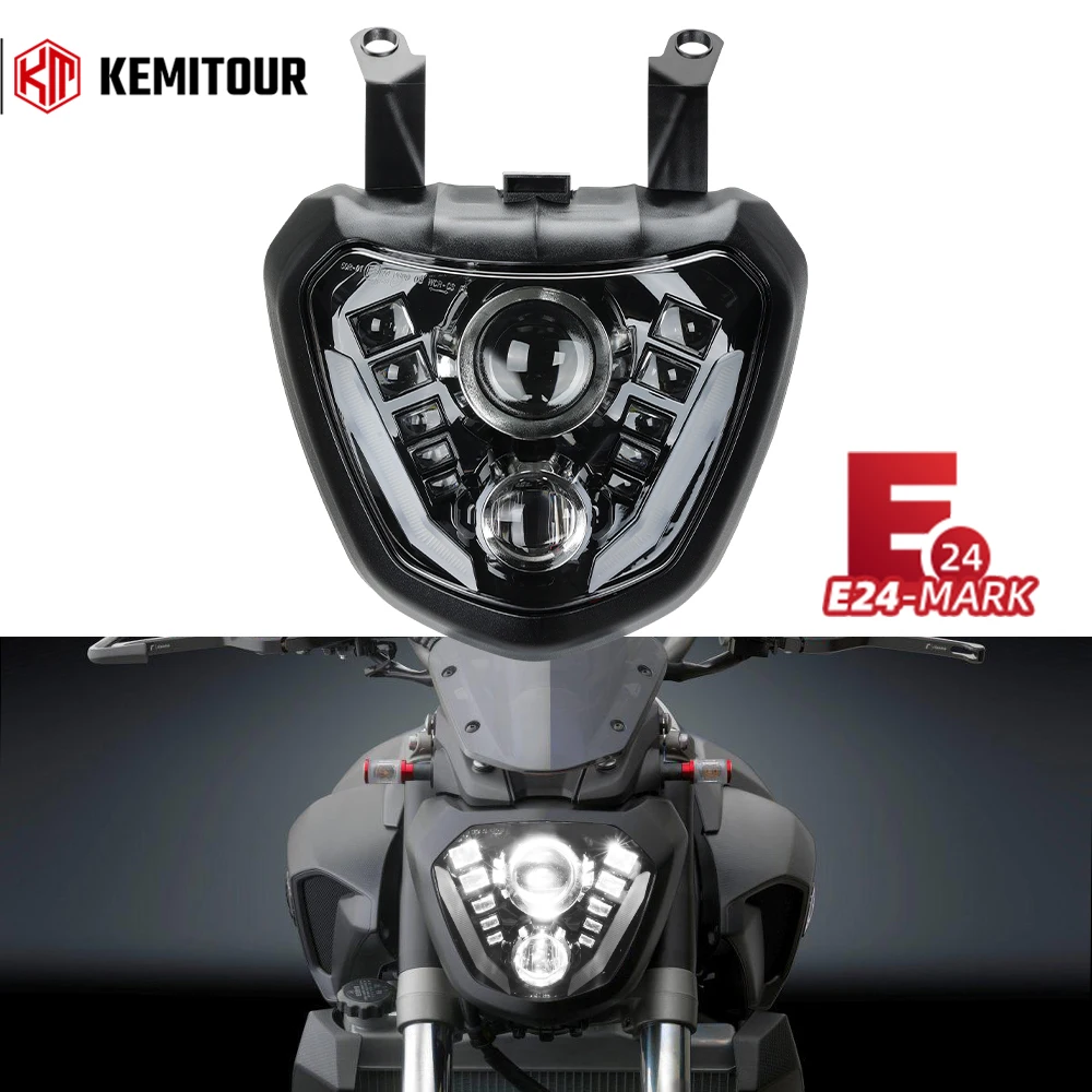 E-mark phare MT07 lumière LED projecteur phare DRL assemblage lumières étanches pour Yamaha MT07 MT-07 FZ07 2014 2015 2016 2017