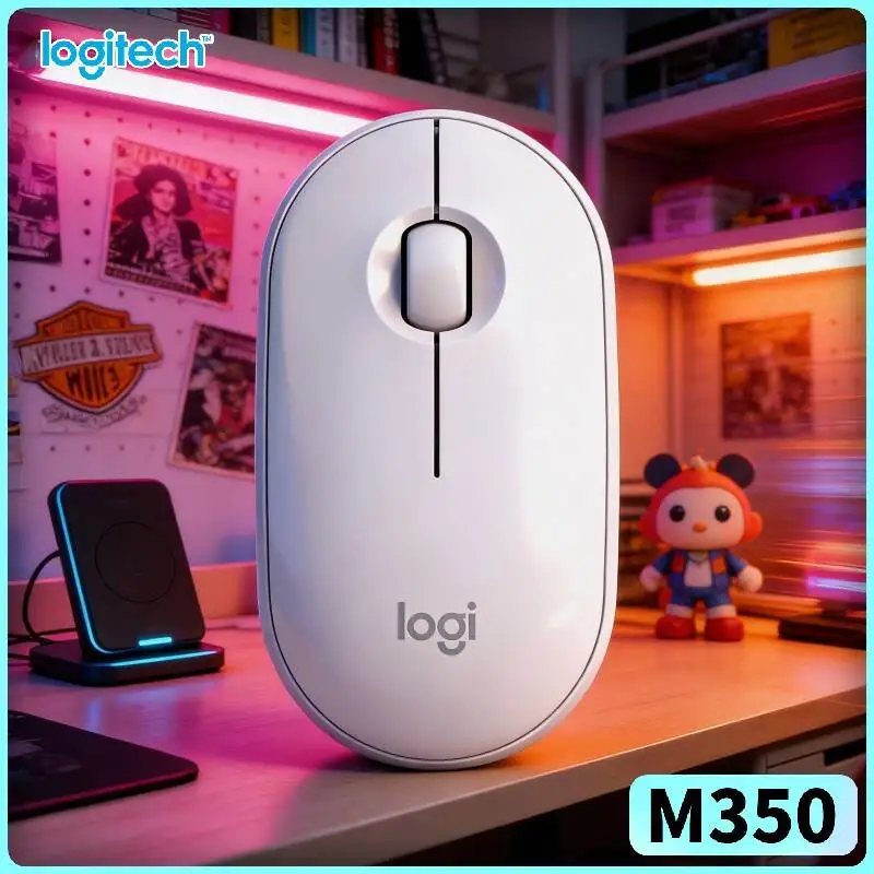 Logitech M350 Portable Pebble Mouse - Ultra-Thin, Quiet Scroll, 77g Light, Dual Connectivity, Daily Work Study Essential