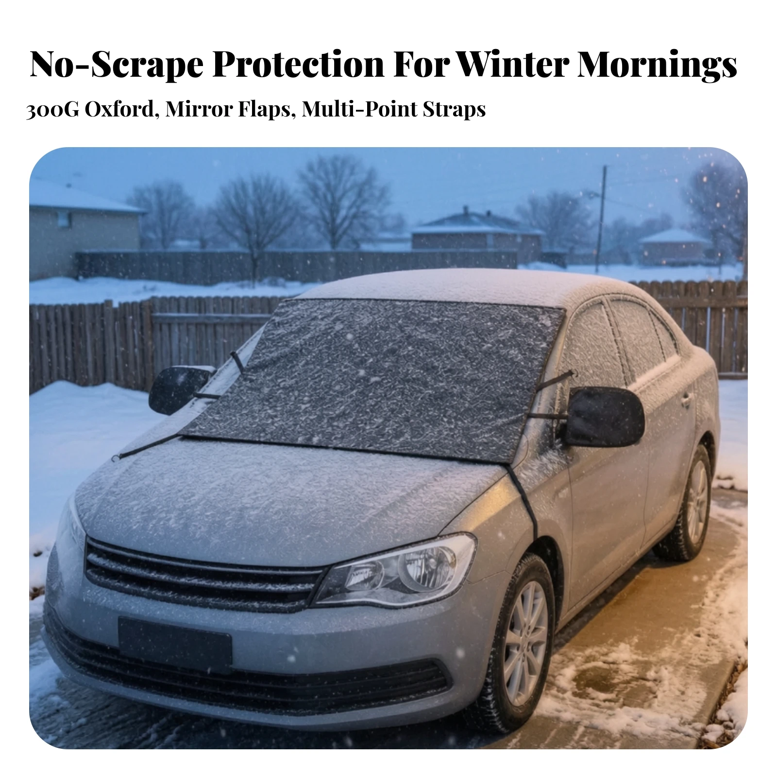 Windshield Snow Cover with Straps Waterproof Car Windshield Cover with Hooks Windproof Weather-Resistant for Drivers, Winter