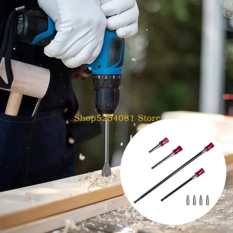 AXYC 4pcs 1/4 Inches Bit Extension Bar With 8 Red Adapters Suitable For Precise Work In Tight Space Improved Grip