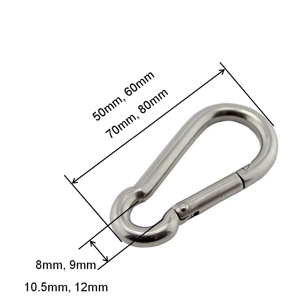 5 Pieces Carabiner Hook Marine Stainless Steel 50mm 60mm 70mm 80mm Length Large Heavy Duty Stainles Carabiner