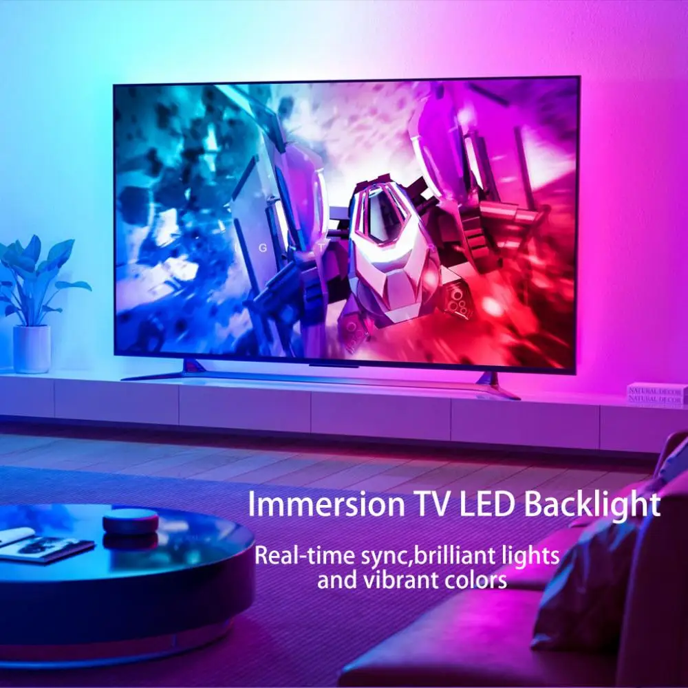 Smart Ambient TV LED Backlight For 4K HD 2.0 Device Sync Box Led Strip Lights Kits Wifi Google Assistant Alexa Voice Control