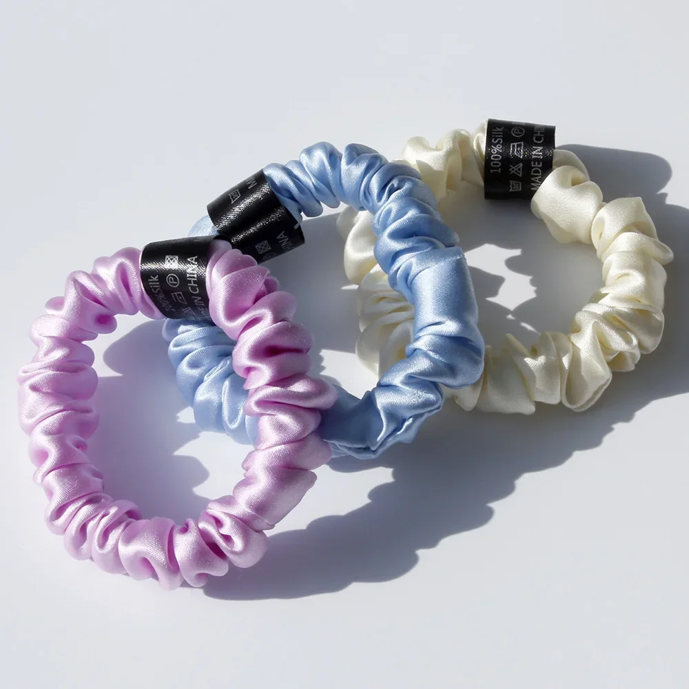 

19 Momme 100% Pure Mulberry Silk Scrunchies Hair Ties No Damage Anti-Frizz for Curly/Thick Hair Women Seamless Ponytail Holder