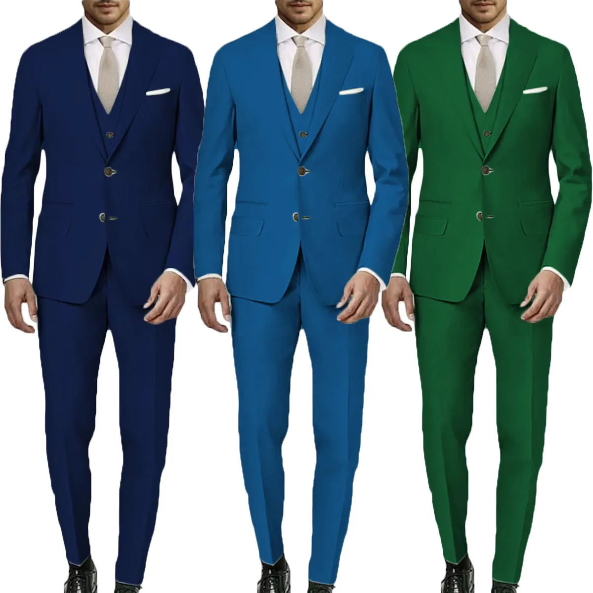 

Formal Banquet Business Suits for Men Wedding Party Grooms Elegant Outfits Fashion Prom Slim Fit 3 Pieces Blazer Vest Pants New