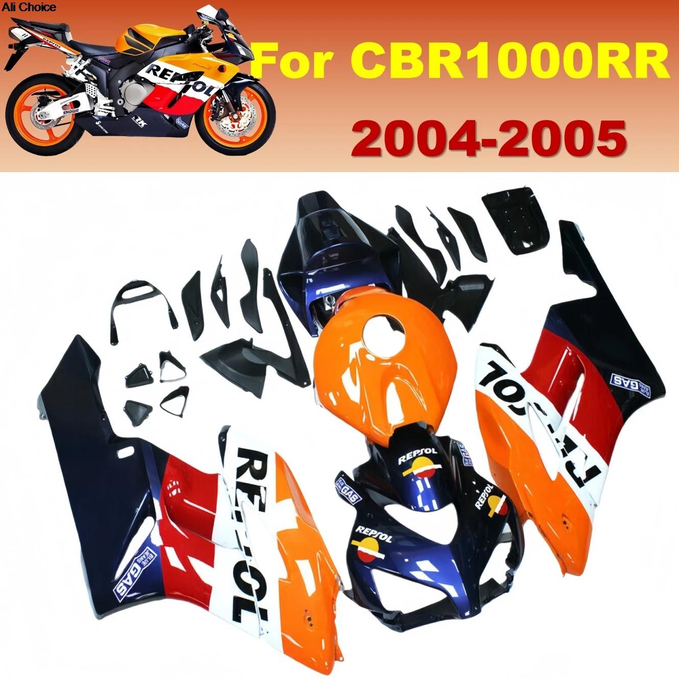 ABS Injection Molding Fairings Kit Fit For Honda Repsol CBR1000RR 2004 2005 04 05 Orang Blue Bodywork Set