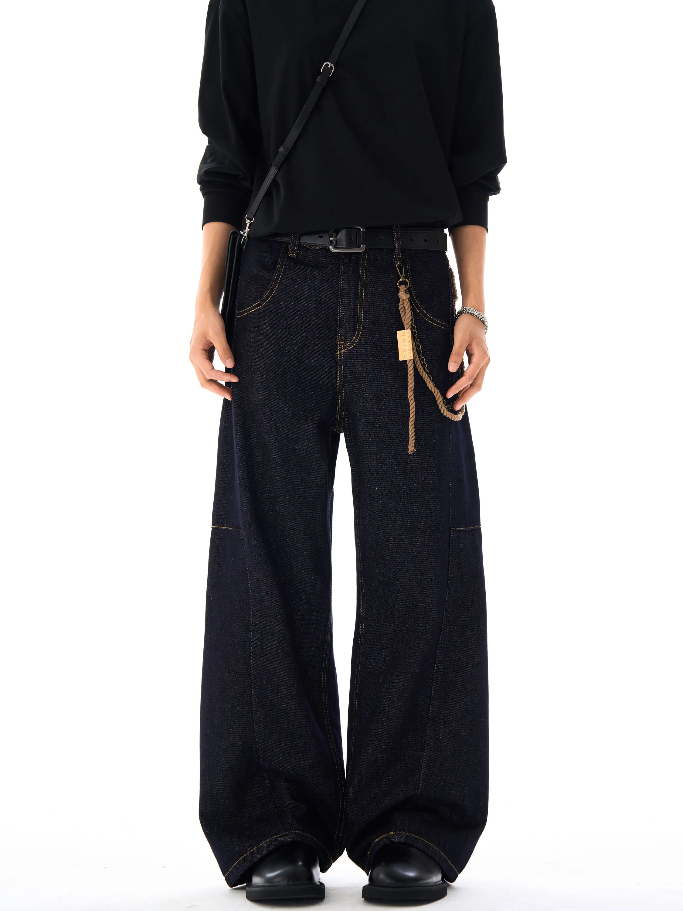 

J LONE American Retro Decosition Blue Denim Jeans Men's Loose Straight Leg Slimming Casual Trousers Youth Trend Cotton Pol...