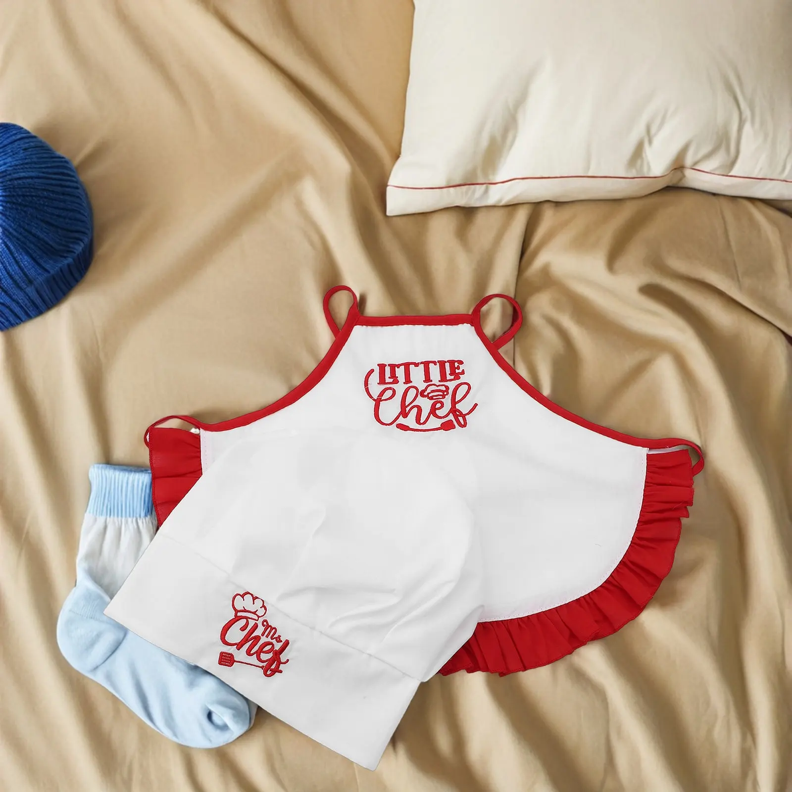 1Set Newborn Chef Hat Apron Set Comfortable Soft Infant Costume Baby Boy Girl Photography Prop Photo Shoot Outfit