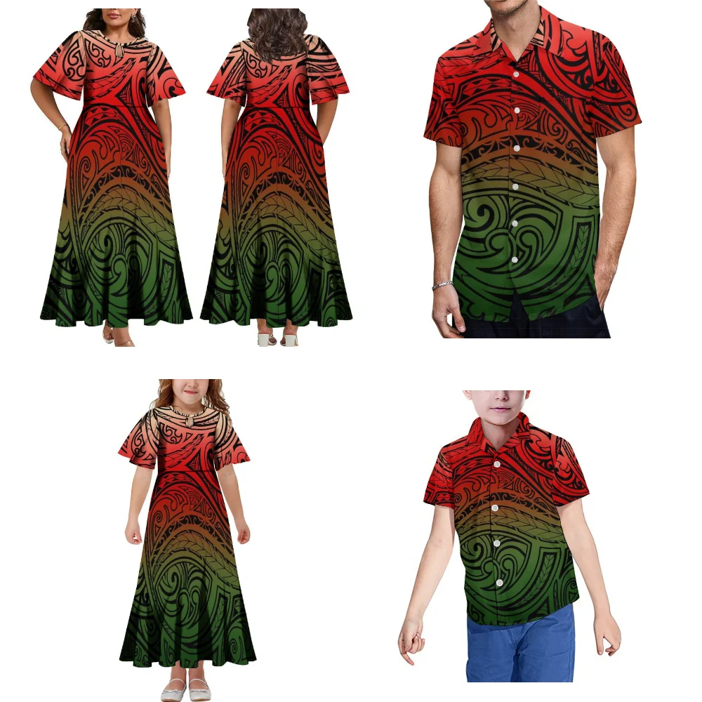 Samoa Tribale Print Polynesische Familie Feest Set Familiekleding Moeder Dochter Jurk Vader Zoon Shirt Pacific Eilanden