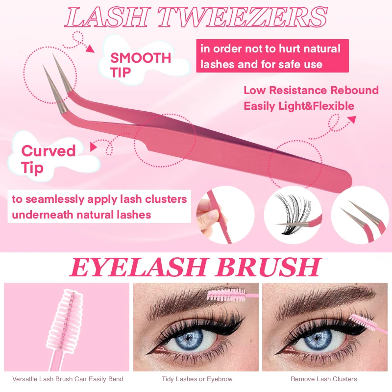 640pcs Individual Lashes DIY False Eyelashes Set Eyelash Extension Kit Lashes Bondnd and Seal Tweezer Eyelash curler Makeup Tool