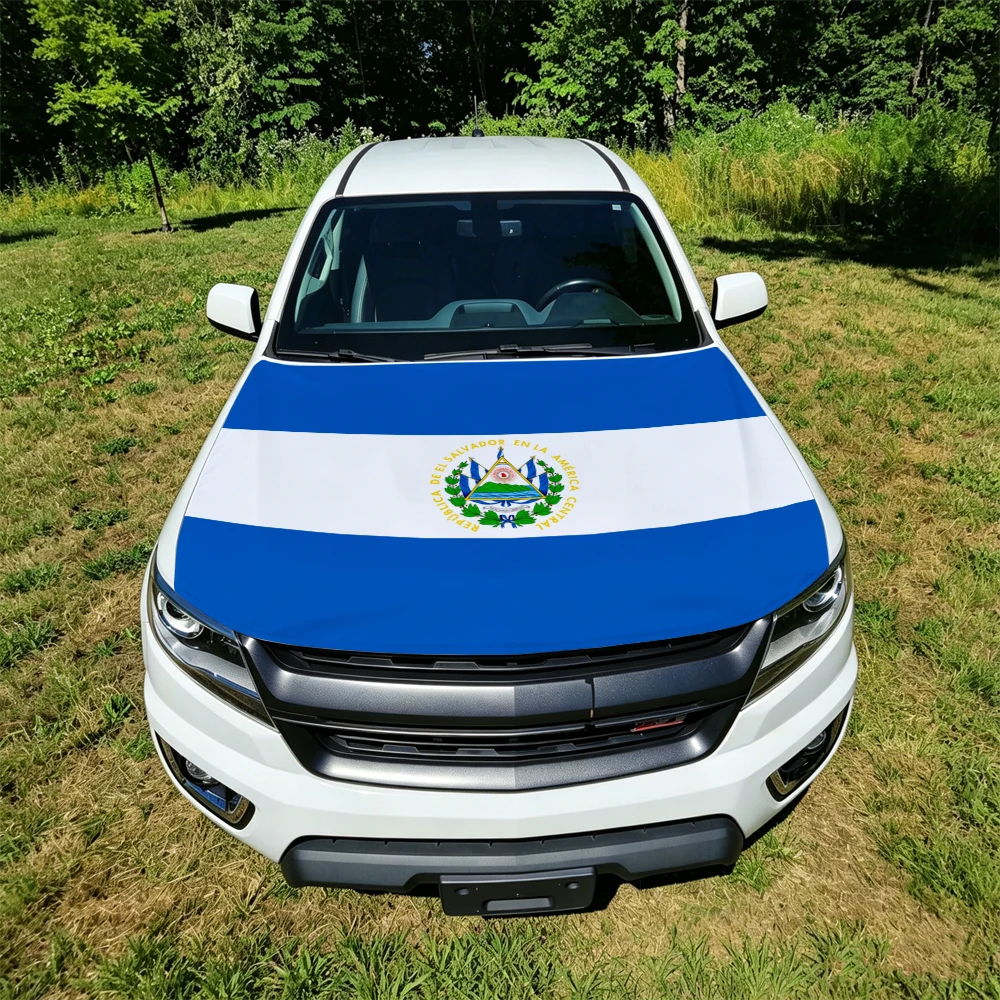 130x160cm El Salvador Car Hood Cover Flag, Elastic Windproof Patriotic Bonnet Banner Cheer for the competition