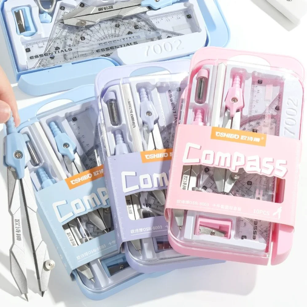 Student Geometry Drafting Tool Set For School Stationery Professional Compass Ruler Kit Drawing Supplies Precise Measuring Tools