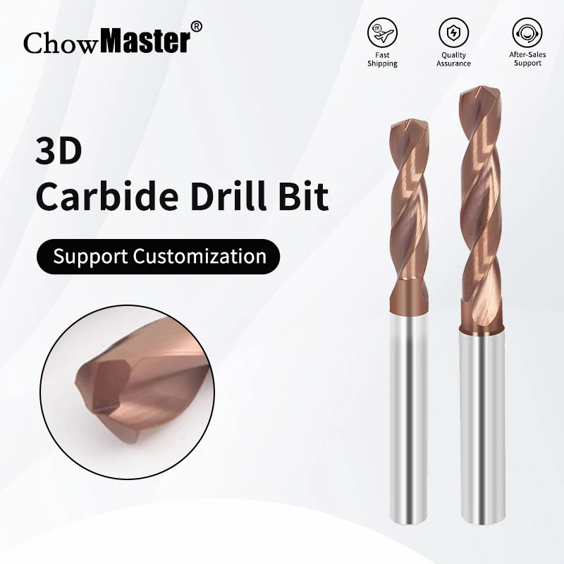 Chowmaster 3D Carbide Drill Bit D1.0-D18 Shank Diameter External Cooling Drill Coated CNC Metal Hole Drill
