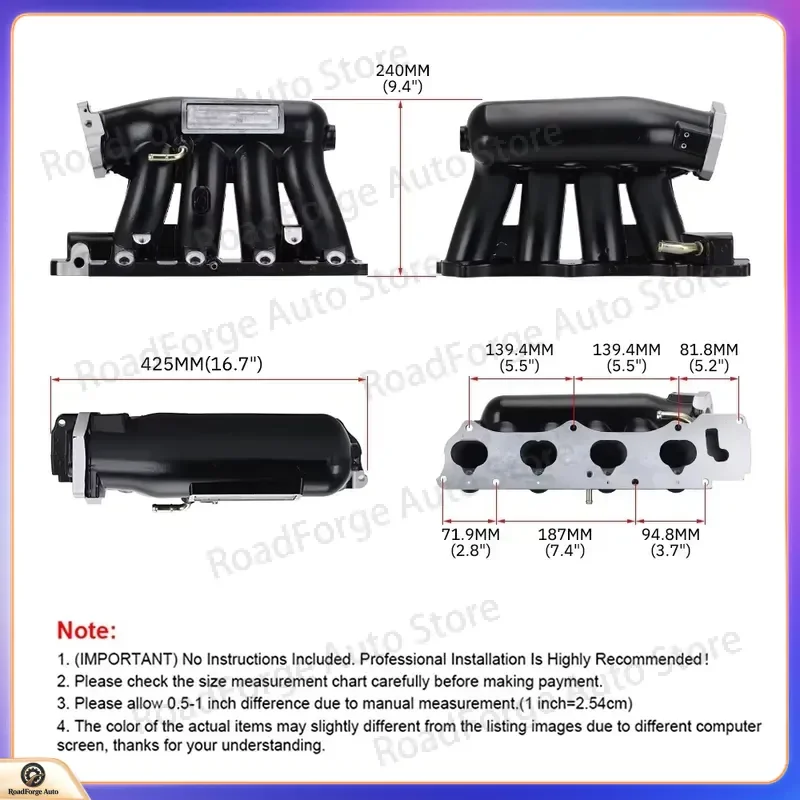 Car Intake Manifold for 04-08 Acura TSX Base for 06-11 Honda Civic K-serie K24A2 K20Z3 Intake Manifold High Volume Fuel Rail