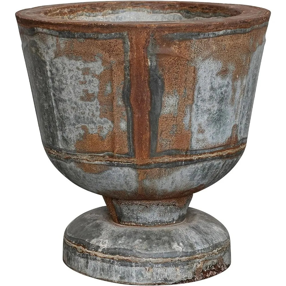 16 Inches Round Metal Footed, Holds 10 Inches Pot, Distressed Zinc Finish Planter