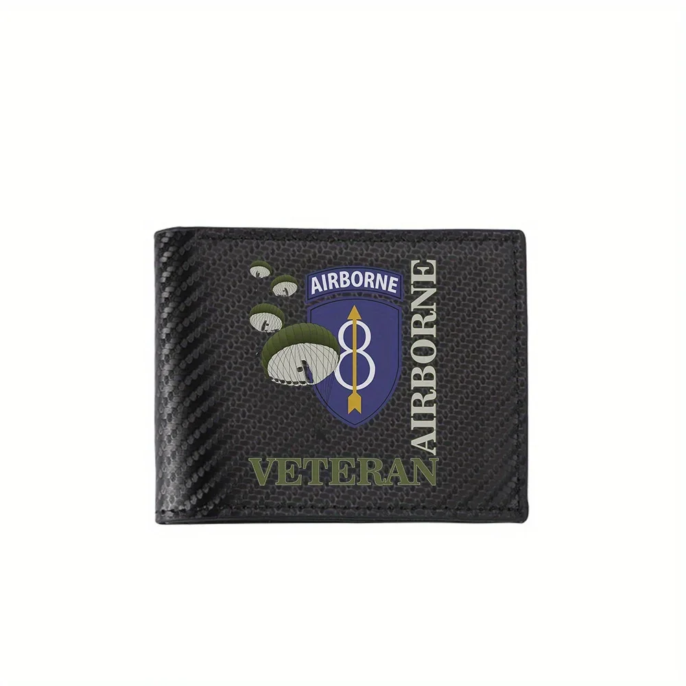 Airborne Veteran Parachutes Shield Badge Men's Wallets Simple Business Modern Stylish Printing Design Gifts For Father Boyfriend
