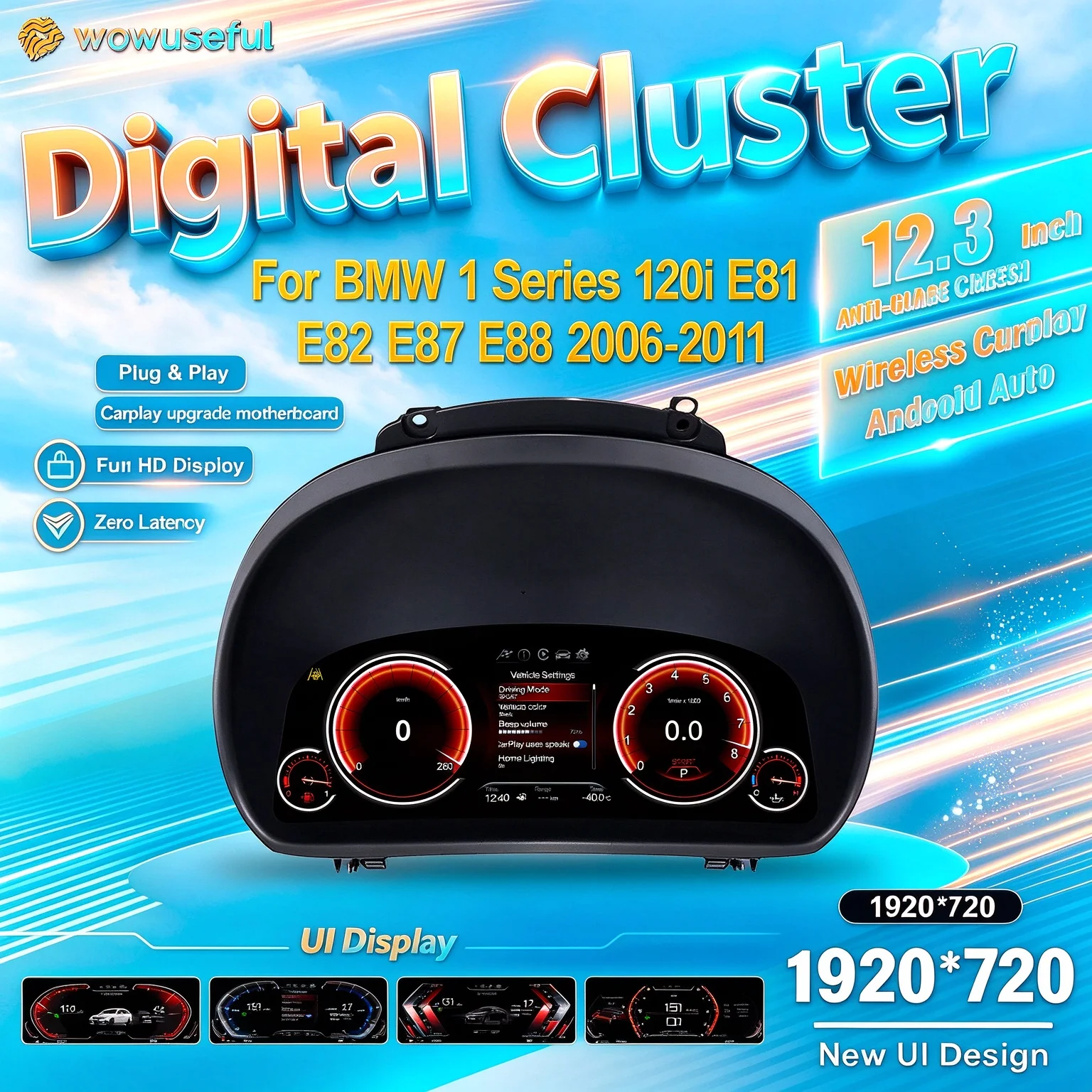 WOWUSEFUL Digital Cluster Virtual Cockpit Dashboard For BMW 1 Series 120i E81 E82 E87 E88 2006-2011 Years Digital Speedometer Instrument Paneel