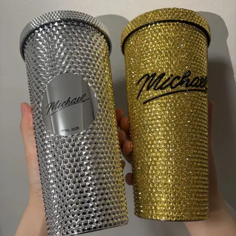 Michael Jackson New Gold Full Diamond Cup Silver Electroplated Cup Microphone Keychain Movie Peripheral Limited Collection Gifts
