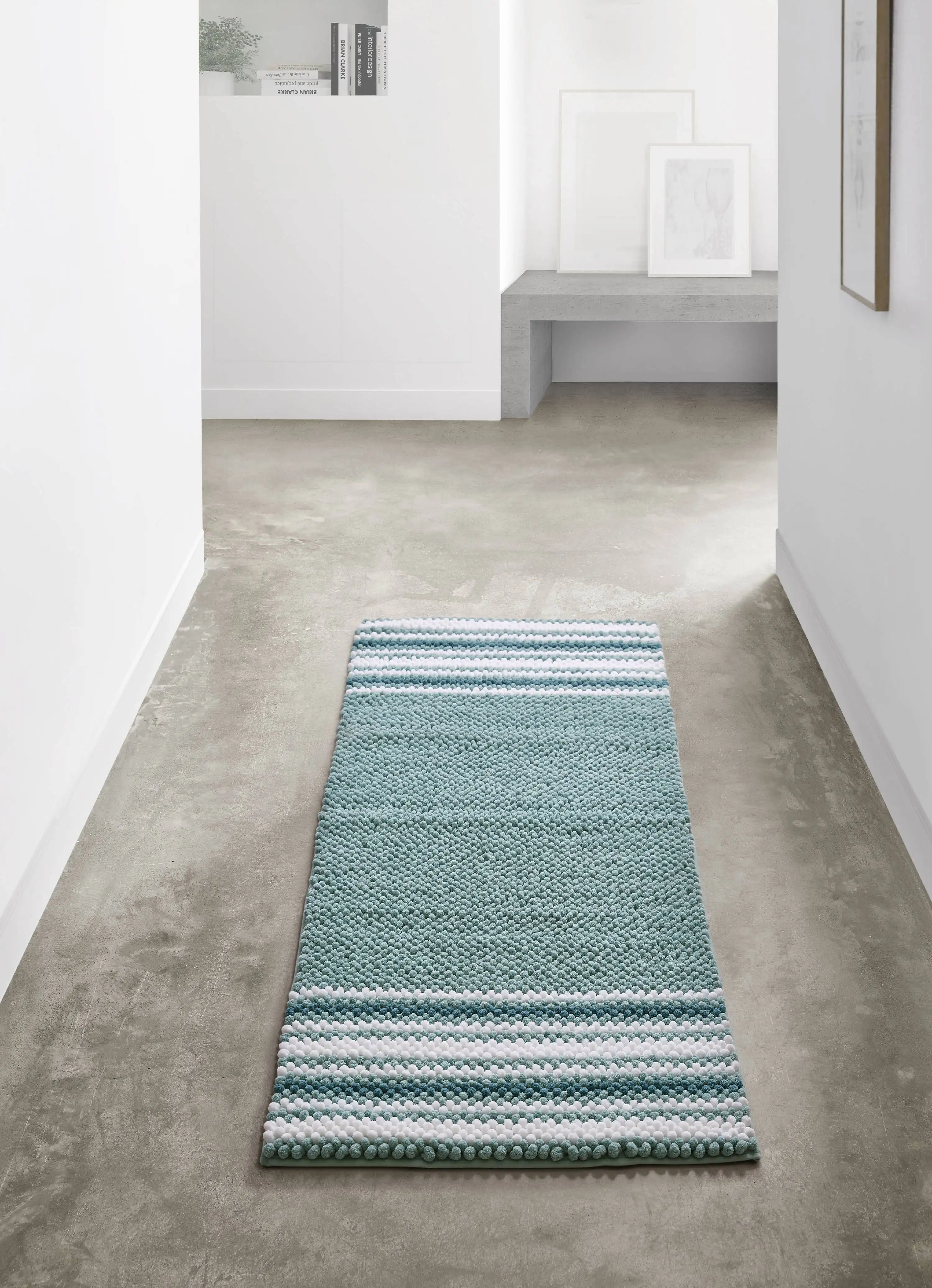 

Aiden Jacquard Striped Aqua Polyester Bath Runner, 24 X 60