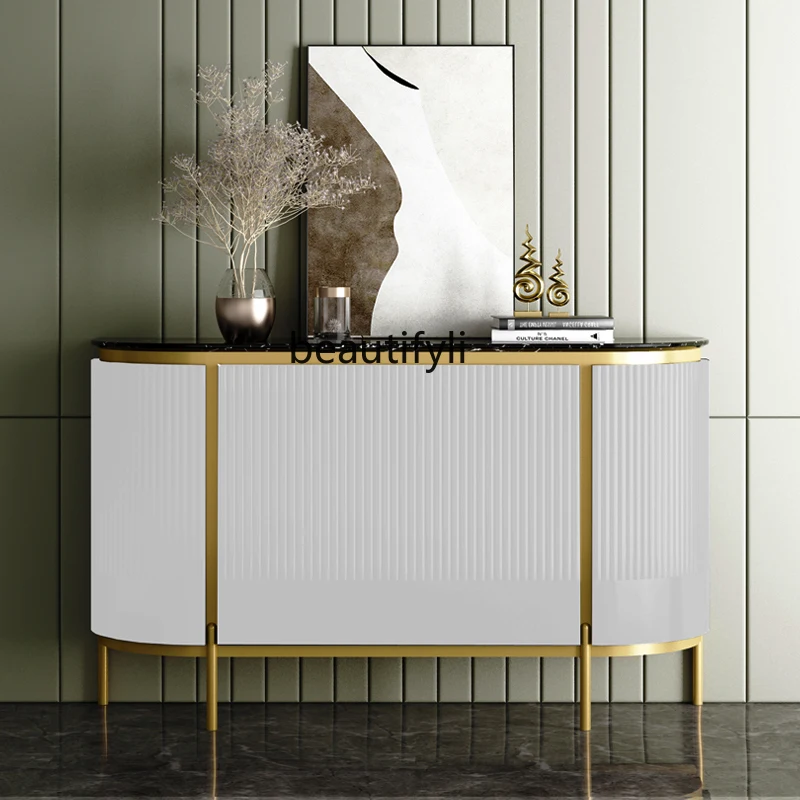 

A36 Light luxury entrance living room American dining edge marble shoe cabinet modern decorative cabinet rock slab panel