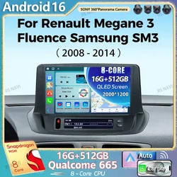 Android 16 For Renault Megane 3 RS Fluence Samsung SM3 2008 2010 2014  Android Car Radio Multimedia stereo Player CarPlay