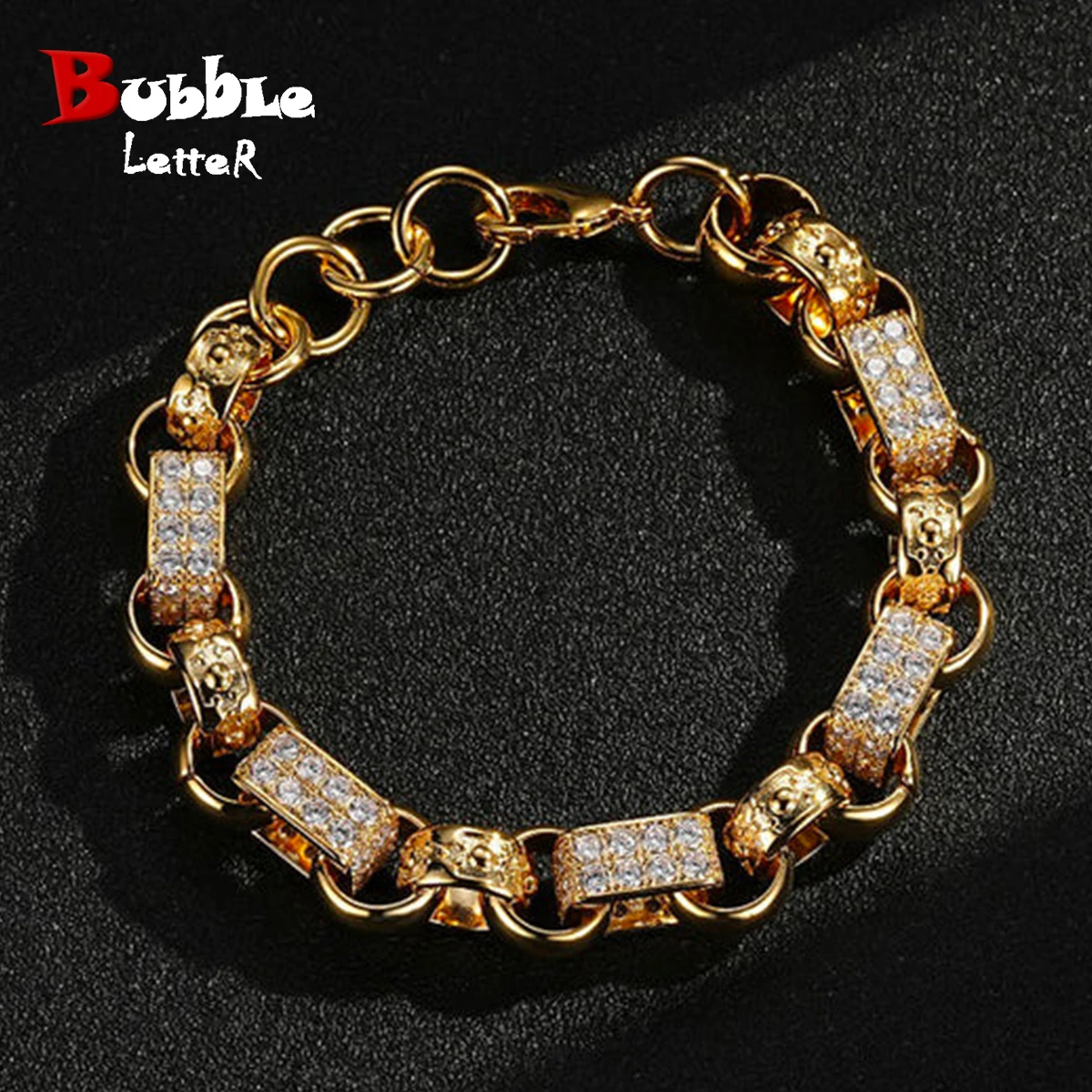 

Bubble Letter GYPSY Ornate Patterned Belcher Bracelet for Men Studded Oblong Smooth Alternating Cuban Links Hip Hop Jewelry