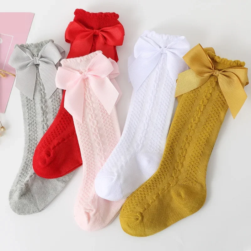 Baby Girl Princess Socks Newborn Stuff Accessories Autumn/summer Bow Red Birthday Dress Knee High Socks Children Kids Clothing