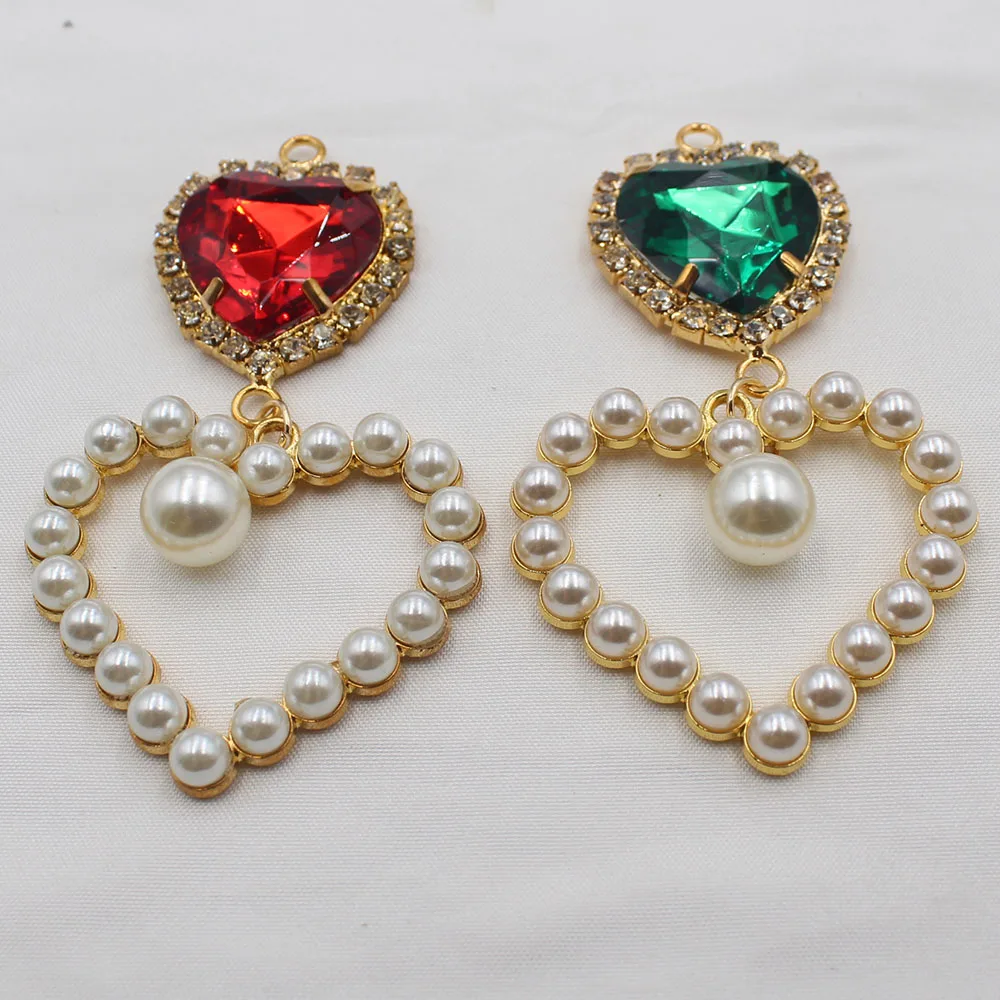 Exquisite and fashionable hollow out 2 pieces/batch peach heart rhinestone pearl DIY earrings brooch set metal sweet and versati