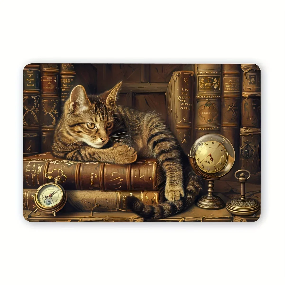 Letrero metálico vintage con diseño de gato en un libro - 30,48x20,32 cm |   Decoración de Pared Interior/Exterior para el Ho