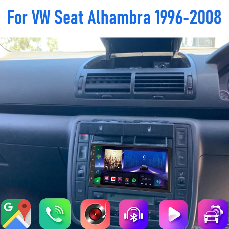 

7'' For VW Seat Alhambra 1996-2008 Car Radio 4G SIM Wireless Carplay Android 15 Auto Steering FM Google Map GPS Navi Bluetooth