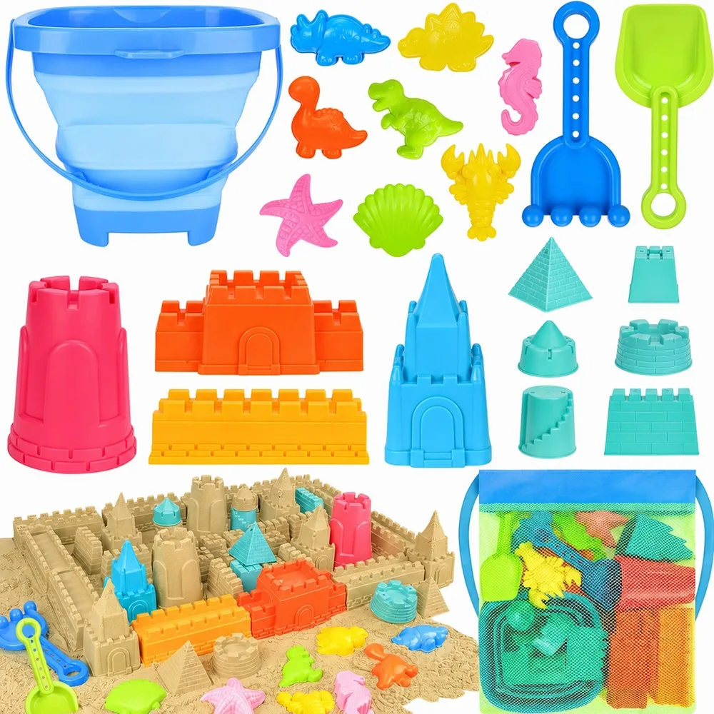 18/20/22/26PCS Multicolor Beach Toy Set Sand Model Collapsible Sand Bucket Sand Bucket Set Shovels Mixed Shape Travel Sand Toys