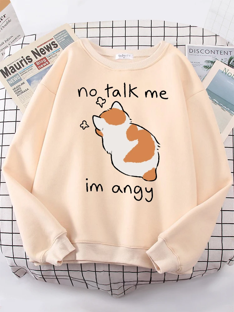 Female Sweatshirts No Talk Me Cute Angy Print Top Women Harajuku Oversize Long-Sleeve Kawaii Animal 2022 New Lady Sweatshirt