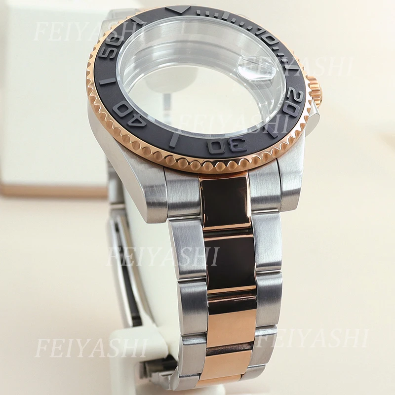 40mm Two-Tone Rose Watch Case Strap Parts Sapphire Glass For Seiko NH35 NH36 NH38 NH34 Miyota 8215 ETA 2824 Movement 28.5mm Dial