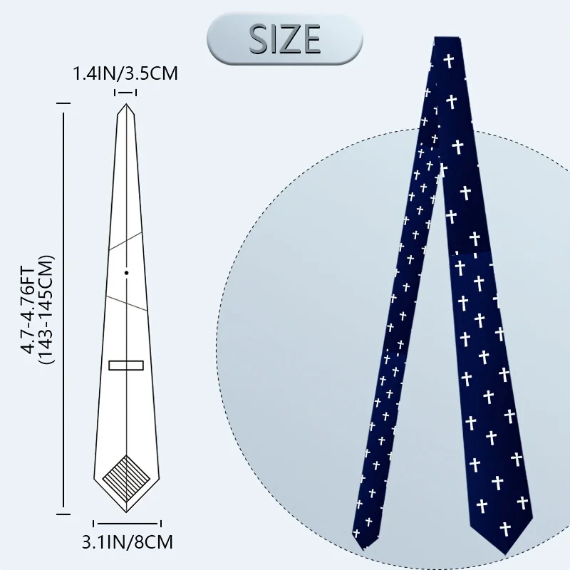 1pc Christian Cross Print Necktie for Men Religious Symbol Design Machine-Washable Tie