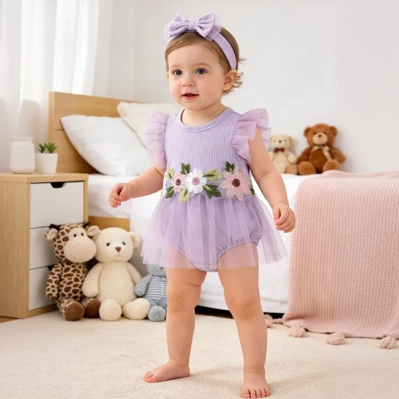 Girls' Jumpsuit  Cute Floral Jumpsuit with Flowy Sleeves  Lightweight Tulle Princess Dress