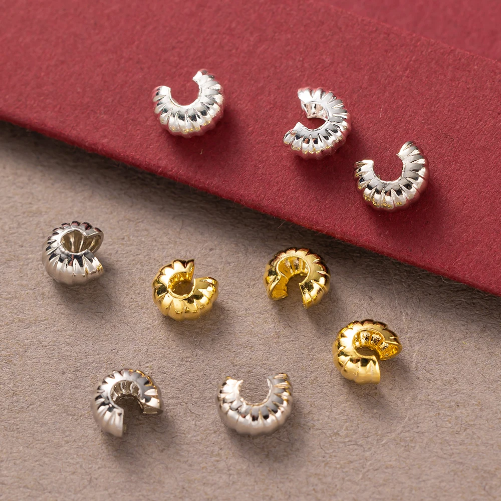 50/100Pcs 4.5mm 18K Gold Copper Plated End Crimp Beads Cover Loose Big Hole Spacer Stopper Bead DIY Jewelry Making Accessories