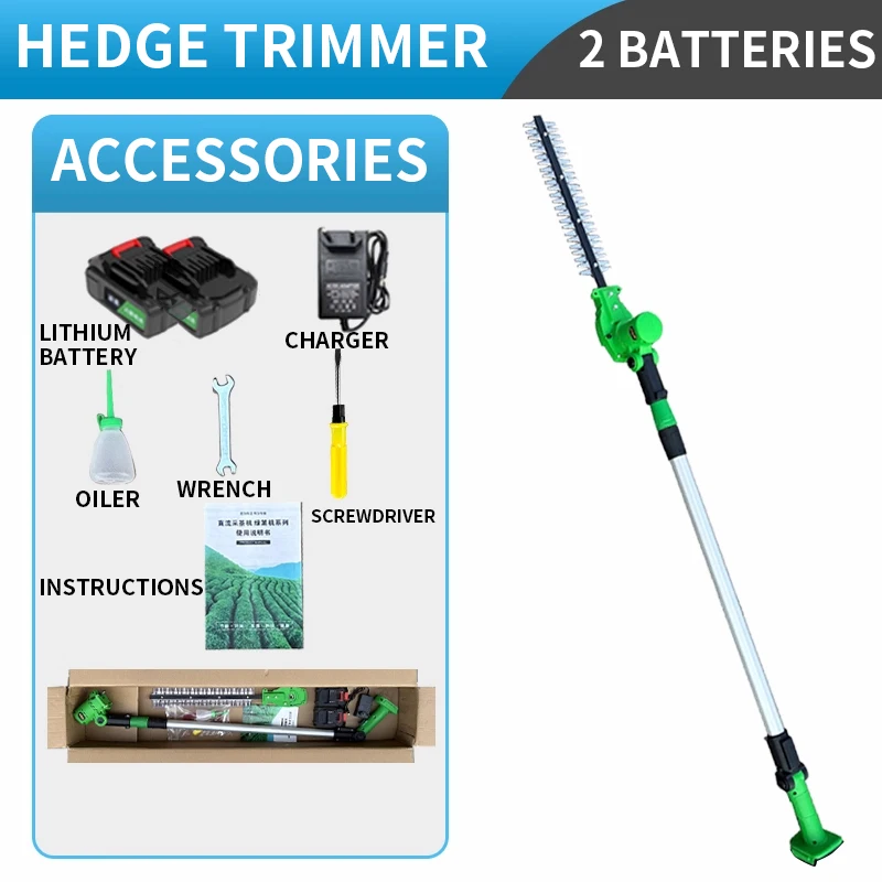 Electric Hedge Trimmer, Extended Pole Pruner, Rechargeable Landscaping Management Telescopic High-Area Shears, Lithium Power