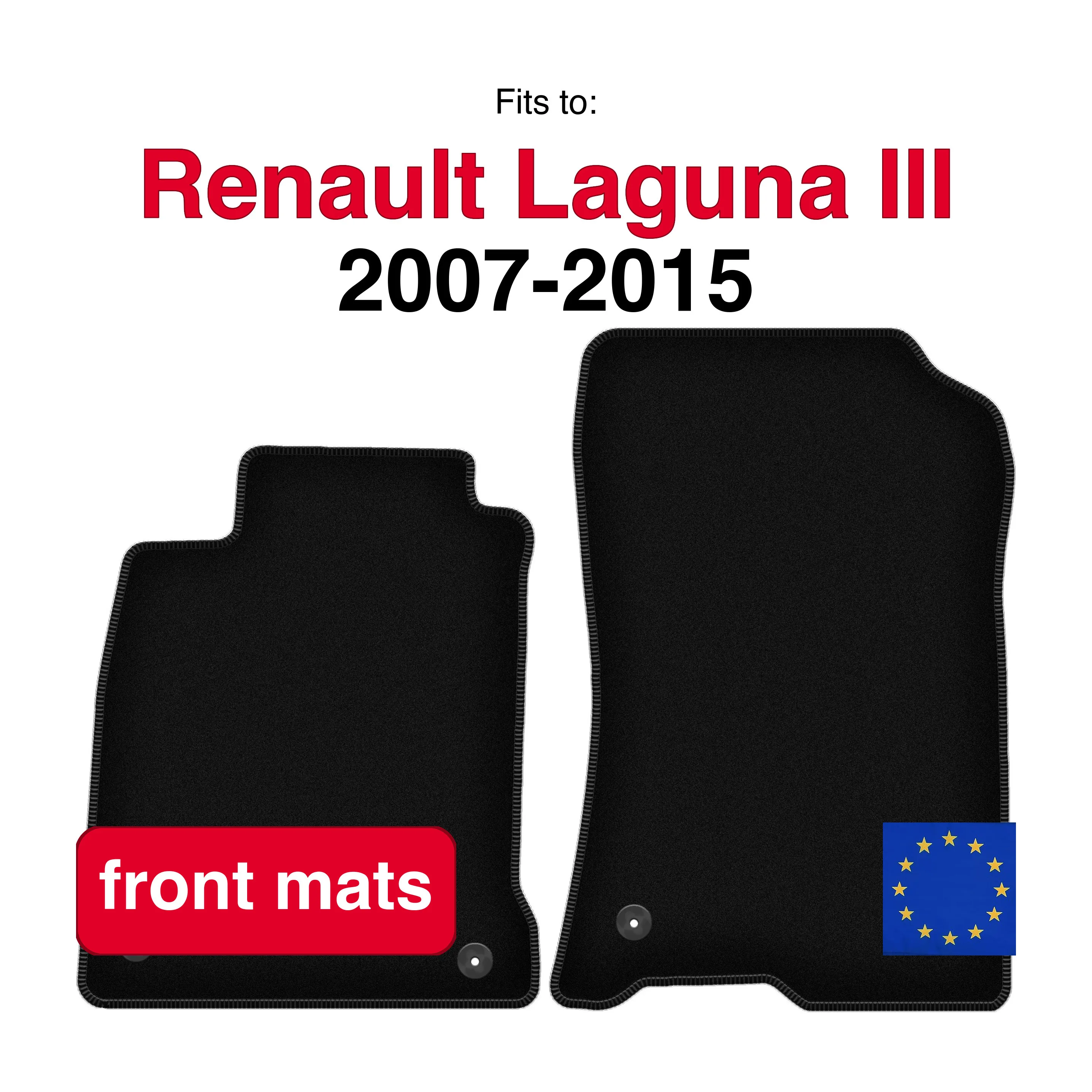 Velours voorste vloermatten voor Renault Laguna III liftback stationwagen (2007-2015) - Zwart (2 stuks) set auto vloermatten voorin
