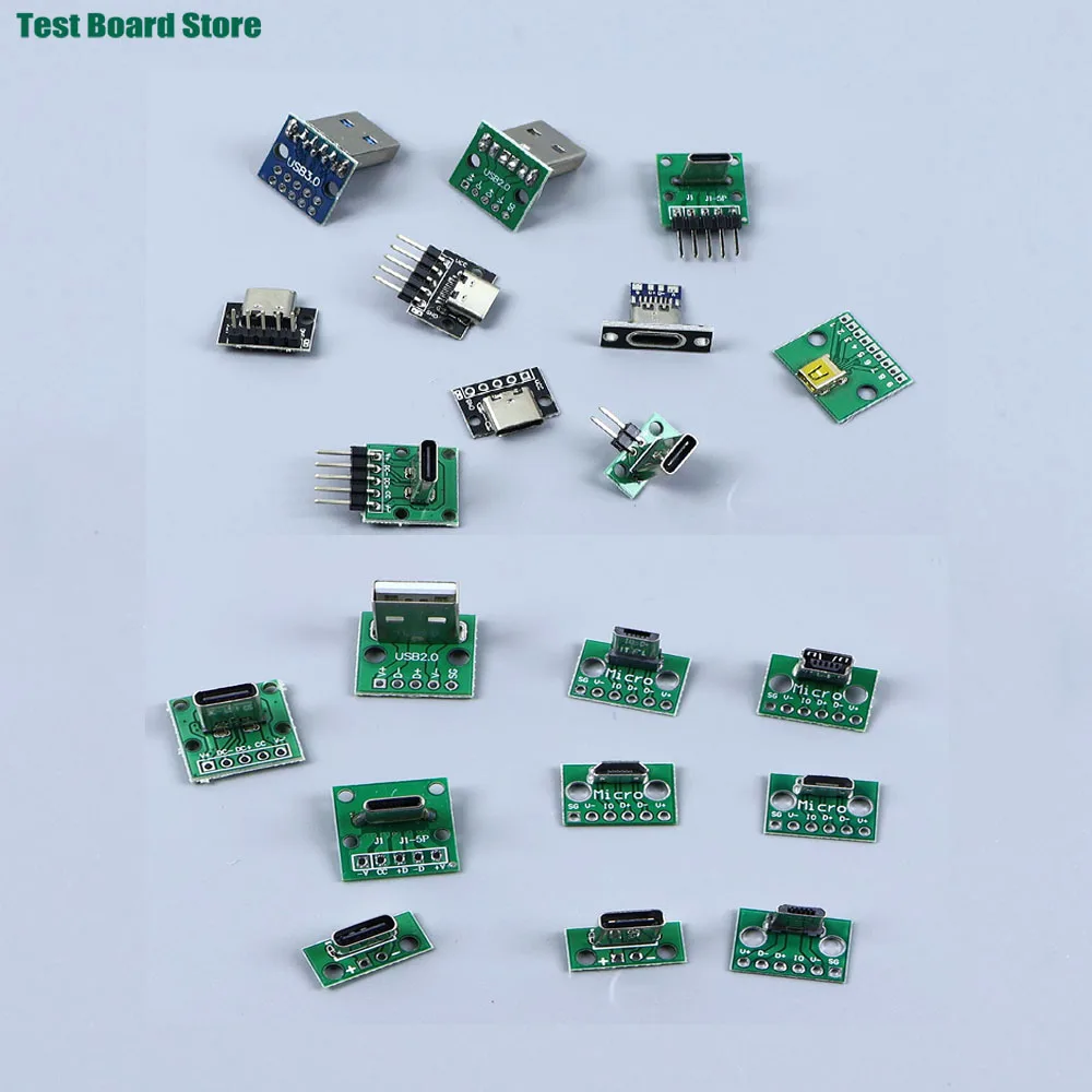 

1Piece Data Charging Cable Jack Test Board female male Connector with Pin Header 90 Degree Micro Mini USB Type C 2Pin USB 2.03.0