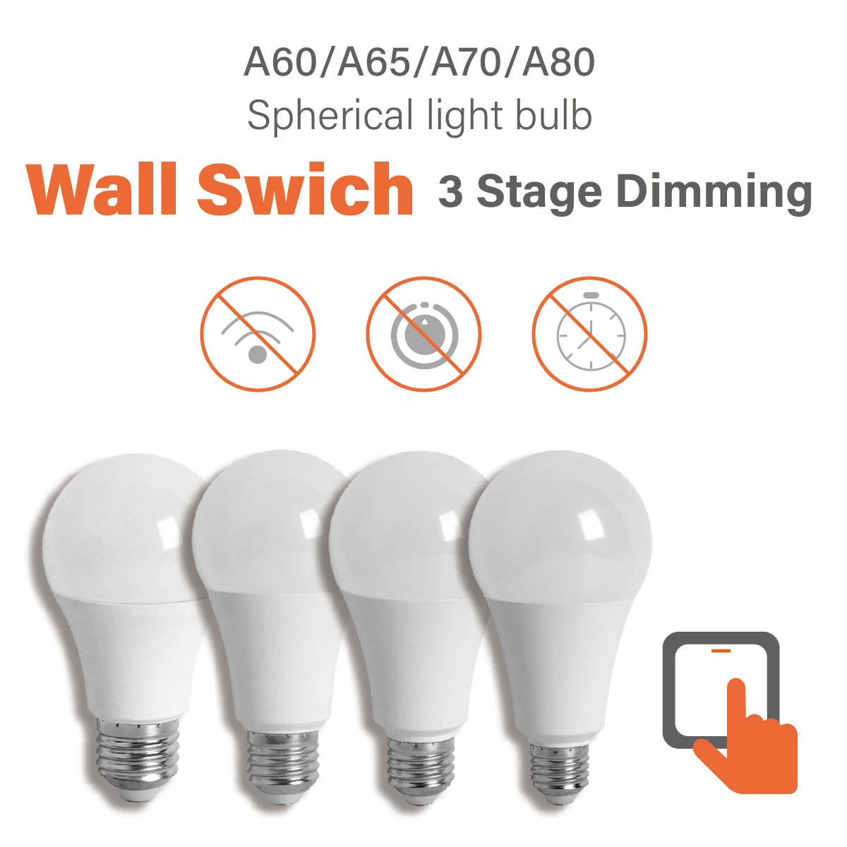 Wall On‑Off Switch Controlled 3‑Way LED Bulb 10W 15W 20W 24W 220V, 100%-50%-15% 3 Brightness Levels for Floor Bedside Lamps