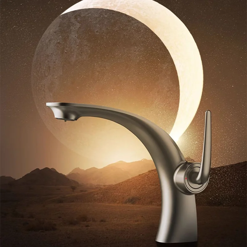 Basin Faucets Moon shape Design Black/White/Gold/Gray/Chrome Hot & Cold Mixer Copper Washbasin Sink Taps Bathroom Accessories