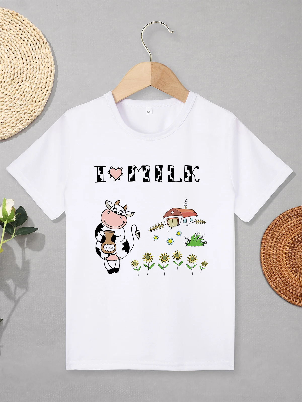 Cute Dairy Cow Print Toddler Boy and Girl Clothes I Love Milk Cartoon Harajuku Spring Summer Casual Kids T-shirt Fast Delivery