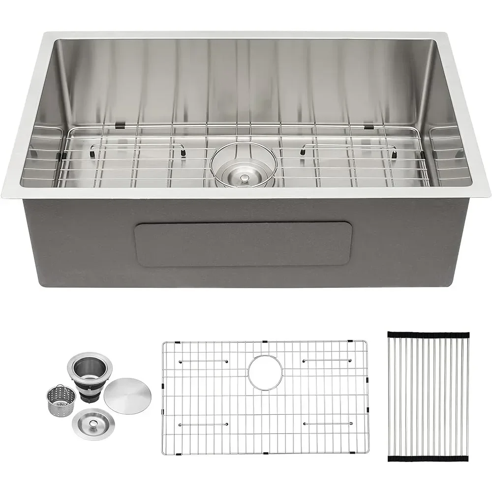 

30 Inch Undermount Kitchen Sink 30”x18”x10” Stainless Steel 16 Gauge 10 Inch Deep Single Bowl Basin For Sinks Organizer Strainer