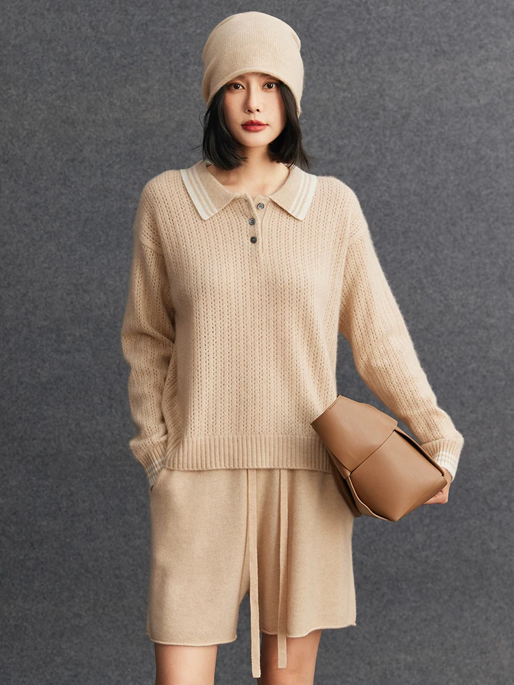 TLOML 新しい女性の 100% カシミヤセーターポロカラープルオーバーカラーブロックカシミヤニットウェア秋冬ソフト暖かいカジュアルトップス