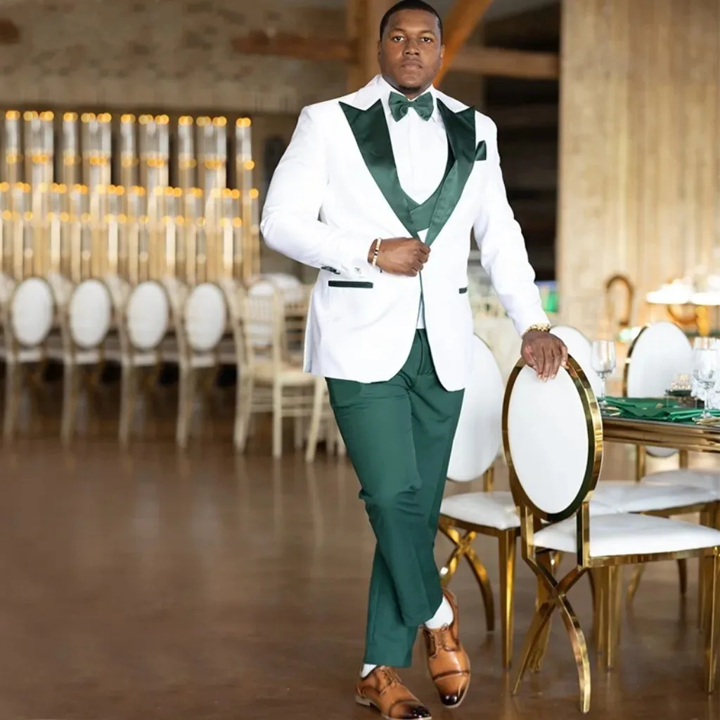 

3 Pcs Jacket+Vest+Pants Plus Size Green Wedding Suits for Men Peaked Lapel Groom Wear Costume Homme Mariage Blazer Tuxedos Suit